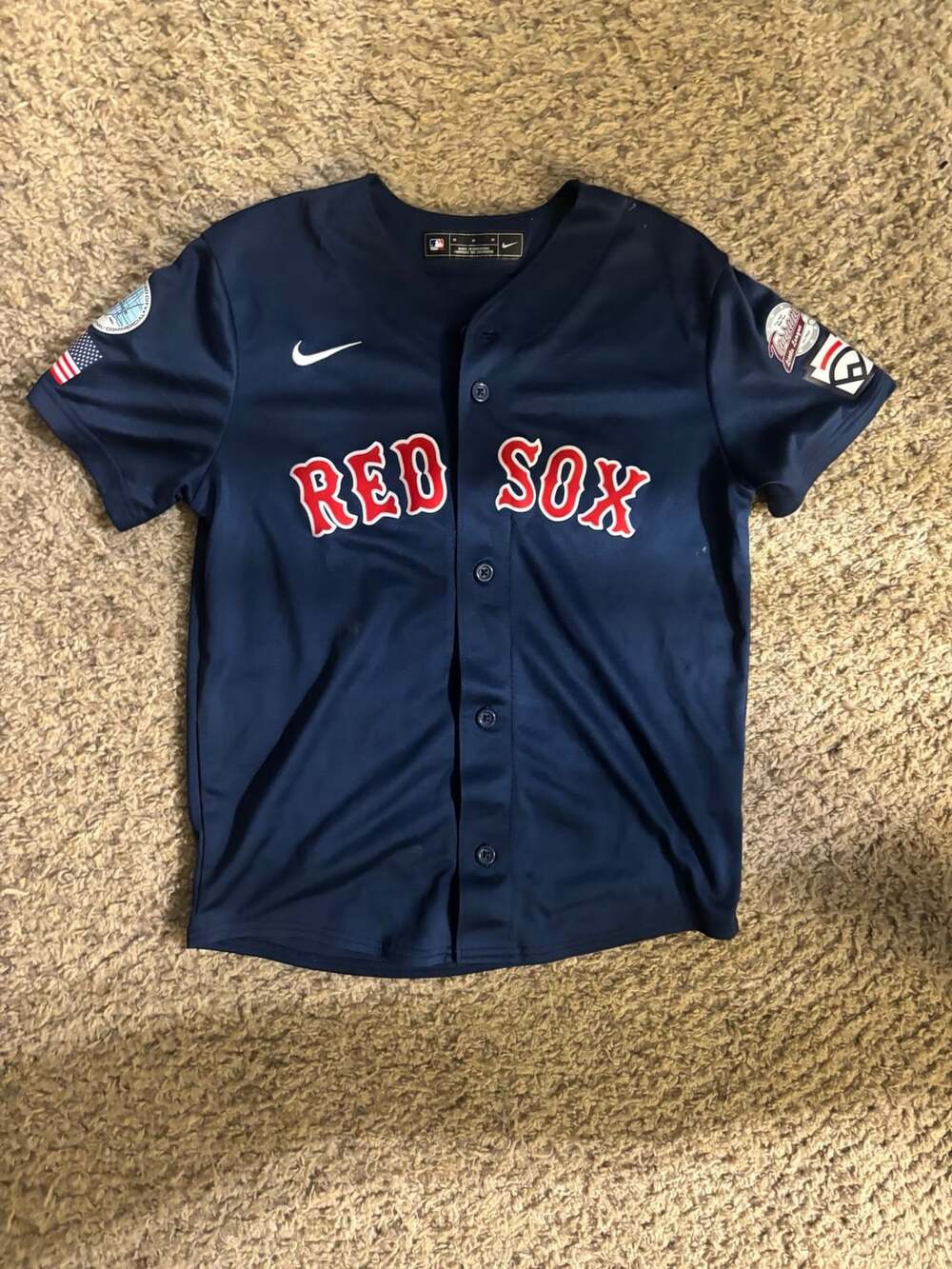 Nike Boston Red Sox Jersey Size M Blue Custom Patch Number 6 YOUTH
